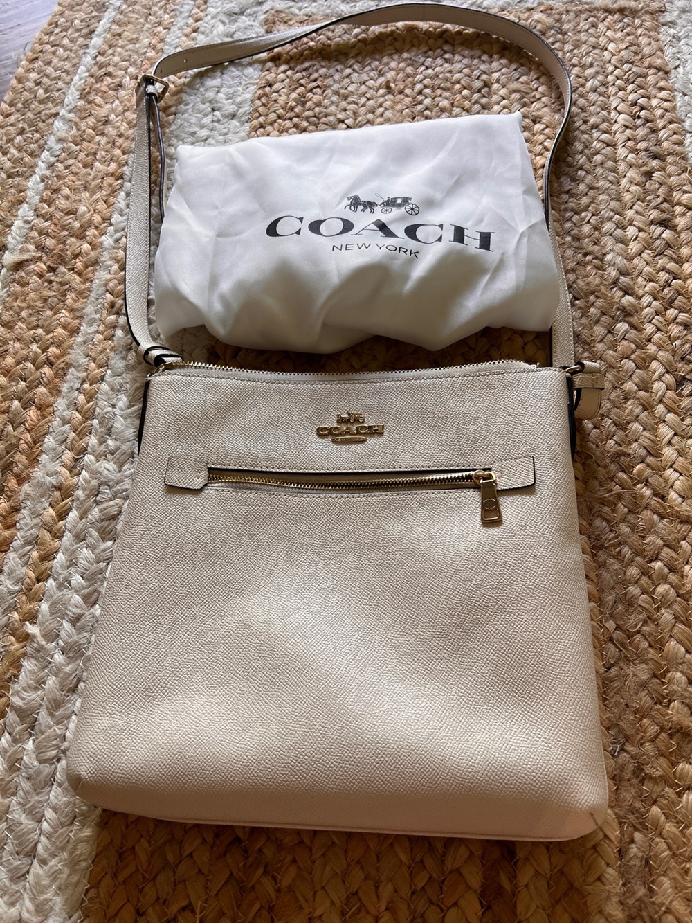 Coach Ivory Pebbled Leather Crossbody with Gold Hardware